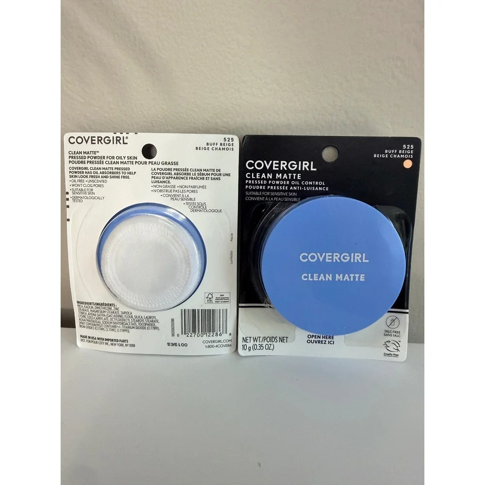 Covergirl Clean Matte Pressed Powder 10g Buff Beige 525 2pk Oil Control NWT